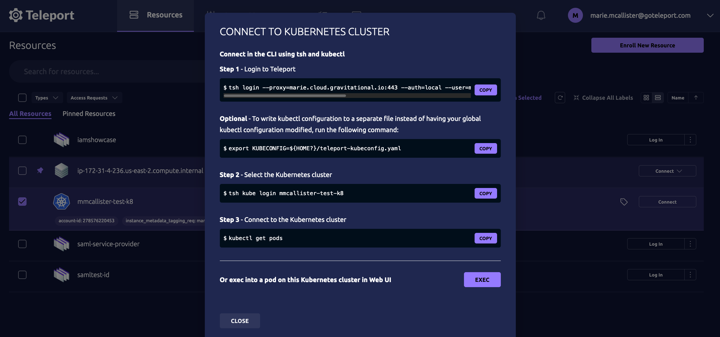 Connect to a Kubernetes
cluster